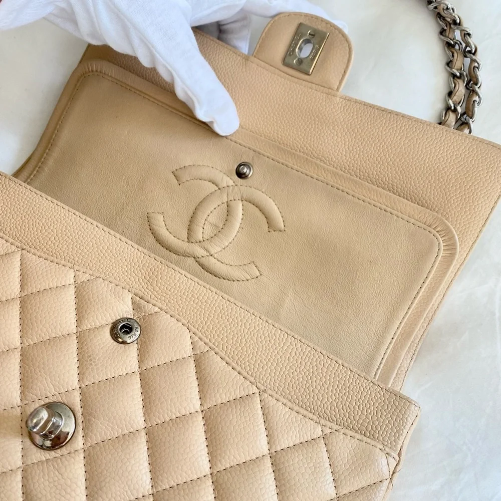 Chanel Beige Classic Medium Double Flap Bag